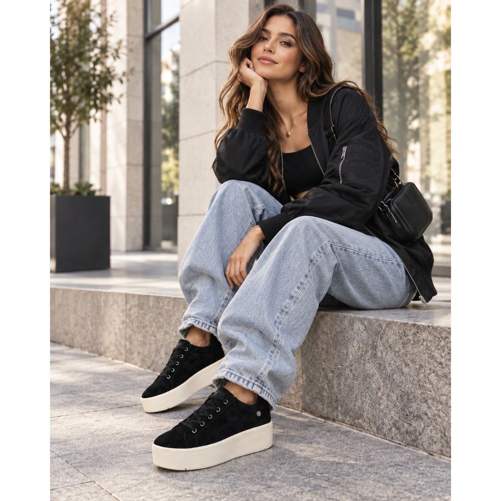 Skechers Martha Stewart Platform Sneakers Size 11 Black Suede Plateau #1587
